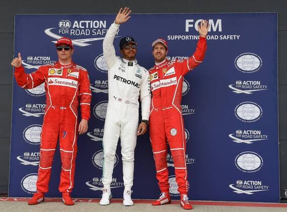 Kimi Raiikkoenen, Scuderia Ferrari, Pole Lewis Hamilton; Mercedes Grand Prix, Sebastian Vettel, Scuderia Ferrari, formula 1 GP, Great Britain in Silverstone 15.07.2017 Photo:mspb Vince Mignott Not free for England Kimi Raiikkoenen, Lewis Hamilton; Sebastian Vettel, formula 1 GP, Great Britain