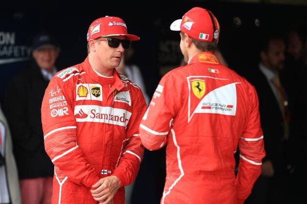 July 15th 2017, Silverstone, Northamptonshire, England; British Formula One Grand Prix, qualification sessions day; Kimi Raikkonen and Sebastian Vettel - Scuderia Ferrari take 2nd and 3rd respectively for grid positions xOctanex  ActionPlus11901771