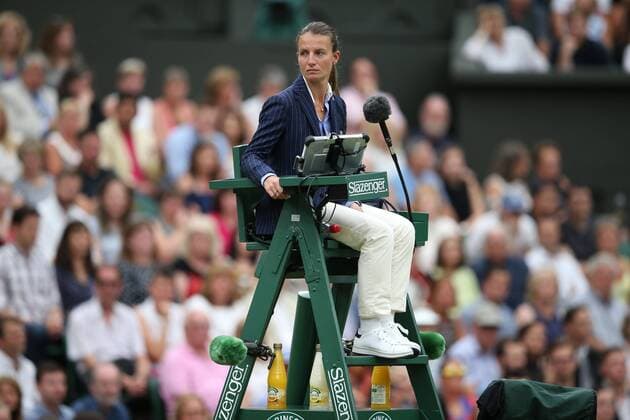Eva Asderaki-Moore, GRE, chair umpire, during ladies singles final of 2017 All England Lawn Tennis Championships at Wimbledon, London, 15 07 2017; -