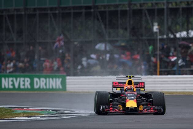 July 15th 2017, Silverstone, Northamptonshire, England; British Formula One Grand Prix, qualification sessions day; Red Bull Racing driver Max Verstappen kicks up the spray in qualifying xTimxWilliamsx  ActionPlus11902045