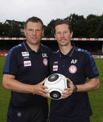 3. Liga, Saison 2017 2018, Fototermin Fortuna Köln, 12.07.2017 - Uwe Koschinat ( Trainer Fortuna Köln links ) und sein Co Trainer Andre Filipovic