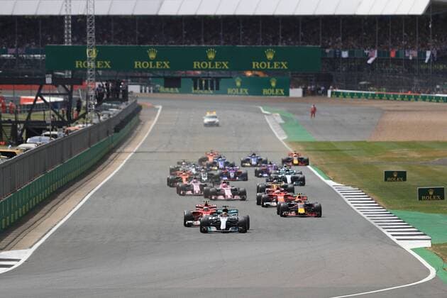 July 16th 2017, Silverstone, Northamptonshire, England; British Formula 1 Grand Prix, Race Day; Lewis Hamilton - Mercedes AMG Petronas F1 W08 EQ Energy+ leads the race start from Pole position at Silverstone as they take the first corner xOctanex  ActionPlus11902448