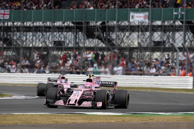 British Grand Prix, Silverstone 13 - 16 July 2017 16.07.2017 - Race, Esteban Ocon (FRA) Sahara Force India F1 VJM10 leads Sergio Perez (MEX) Sahara Force India F1 VJM010 