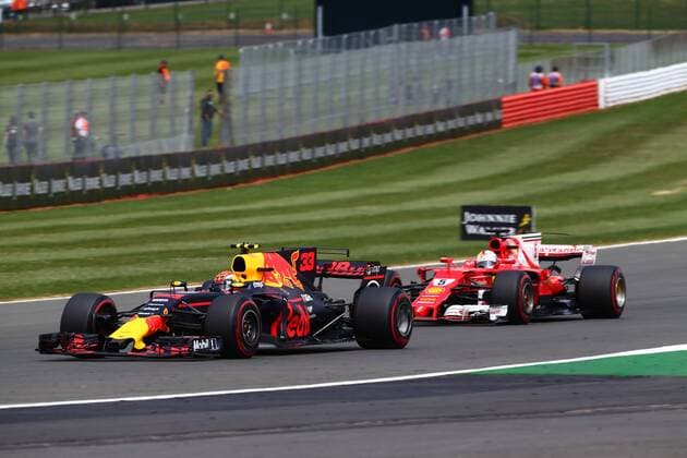 British Grand Prix, Silverstone 13 - 16 July 2017 16.07.2017 - Race, Max Verstappen (NED) Red Bull Racing RB13 , Sebastian Vettel (GER) Scuderia Ferrari SF70H and Kimi Raikkonen (FIN) Scuderia Ferrari SF70H