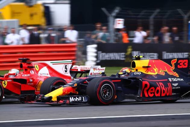 British Grand Prix, Silverstone 13 - 16 July 2017 16.07.2017 - Race, Sebastian Vettel (GER) Scuderia Ferrari SF70H and Max Verstappen (NED) Red Bull Racing RB13