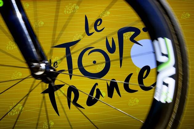 Illustration picture shows the Tour de France logo before the start of the 15th stage of the 104th edition of the Tour de France cycling race, 189,5 from Laissac-Severac l Eglise to Le Puy-en-Velay, France, Sunday 16 July 2017. This year s Tour de France takes place from July first to July 23rd. YORICKxJANSENS  x05132632x