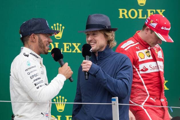July 16th 2017, Silverstone, Northamptonshire, England; British Formula 1 Grand Prix, Race Day; Mercedes AMG Petronas Motorsport driver Lewis Hamilton is interviewed by Owen Wilson xTimxWilliamsx  ActionPlus11902604