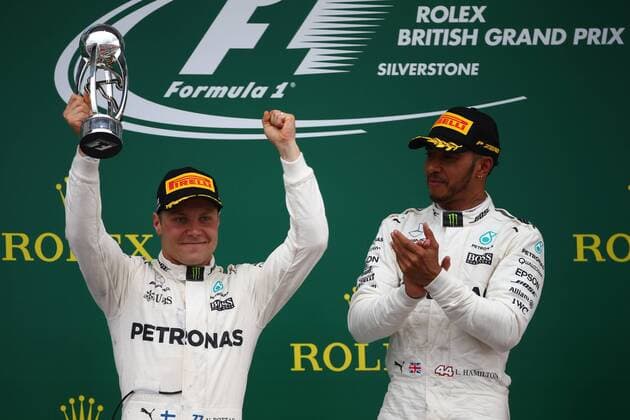 British Grand Prix, Silverstone 13 - 16 July 2017 16.07.2017 - Race, 2nd place Valtteri Bottas (FIN) Mercedes AMG F1 W08 and Lewis Hamilton (GBR) Mercedes AMG F1 W08 race winner 