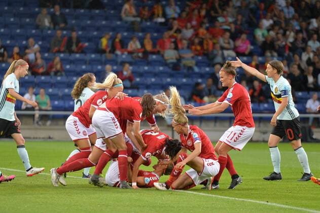 Jubel, Freuen, celebrate, happy, cheer , Goal Celebration Dänemark nach 1:0, Fussball, UEFA Women s EURO 2017, Dänemark - Belgien, xmkx