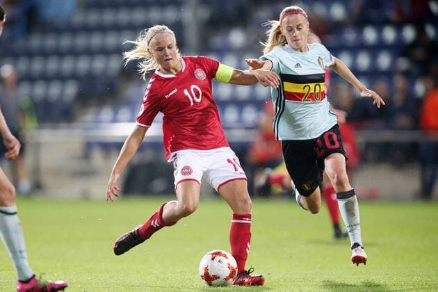 Pernille Harder of Denmark women, Julie Biesmans of Belgium women during the UEFA WEURO 2017 Group A group stage match between Denmark and Belgium at the Vijverberg stadium on July 16, 2017 in Doetinchem, The Netherlands Women: Denmark v Belgium UEFA WEURO 2017 2017 2018 xVIxVIxImagesx xTomxBodexMultimediaxIVx 8241839