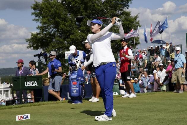 Amature Hye-Jin Choi of South Korea hits a tee shot on the 10th hole at Trump National Golf Club for the final round of the LPGA Golf Damen U.S. Women s Open Championship in Bedminster, NJ on July 14, 2017.  NYP20170716112 JOHNxANGELILLO
