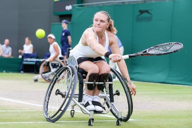 Jordanne Whiley (GBR), JULY 16, 2017 - Tennis : Jordanne Whiley of Great Britain during the Women s wheelchair doubles final match of the Wimbledon Lawn Tennis Championships against Marjolein Buis and Diede De Groot of the Netherlands at the All England Lawn Tennis and Croquet Club in London, England. Noxthirdxpartyxsales  (mdga016974)