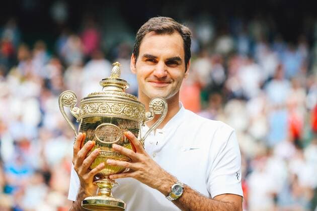 Roger Federer (SUI), JULY 16, 2017 - Tennis : Roger Federer of Switzerland poses with the trophy after winning the Men s singles final match of the Wimbledon Lawn Tennis Championships against Marin Cilic of Croatia at the All England Lawn Tennis and Croquet Club in London, England. Noxthirdxpartyxsales  (mdga016998)