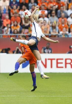 (170717) -- UTRECHT, July 17, 2017 -- Shanice van de Sanden (L) of Netherlands vies with Elise Thorsnes of Norway during the UEFA Women s EURO 2017 soccer tournament opening match between the Netherlands and Norway at the Stadion Galgenwaard in Utrecht, the Netherlands, July 16, 2017. The Netherlands won the game 1-0. ) (SP)NETHERLANDS-UEFA-WOMEN S EURO-2017-GROUP-NETHERLANDS VS NORWAY YexPingfan 