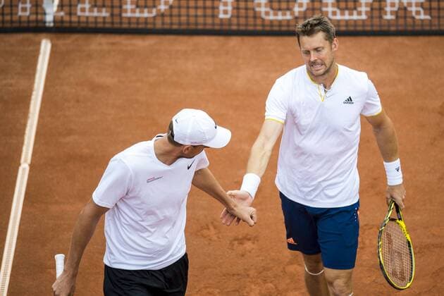 170717 Johan Brunström, Sverige, och Andreas Siljeström, Sverige, deppar under dag 2 av Swedish Open den 17 juli 2017 i Bastad.  Copyright: MATHILDAxAHLBERG BB170717MA037