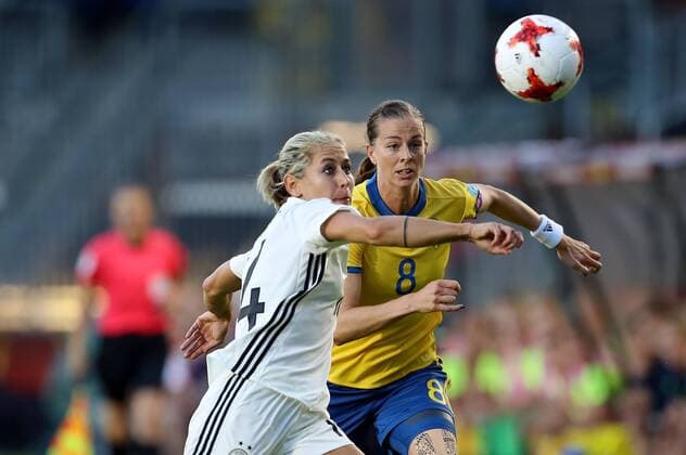Niederlande, Breda, Rat Verlegh Stadion, 17.07.2017, Fußball, UEFA WEURO, Deutschland - Schweden Bild: v. lk. Anna Blässe (Deutschland, 14) und Lotta Schelin (Sweden, 8) Copyright: HMBxMedia xHeikoxBecker