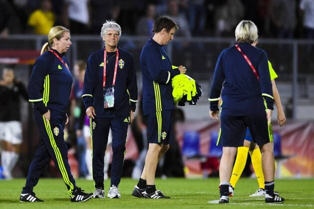 170717 Sveriges förbundskapten Pia Sundhage efter fotbollsmatchen mellan Tyskland och Sverige under fotbolls-EM den 17 juli 2017 i Breda.  Copyright: CARLxSANDIN BB170717CS080