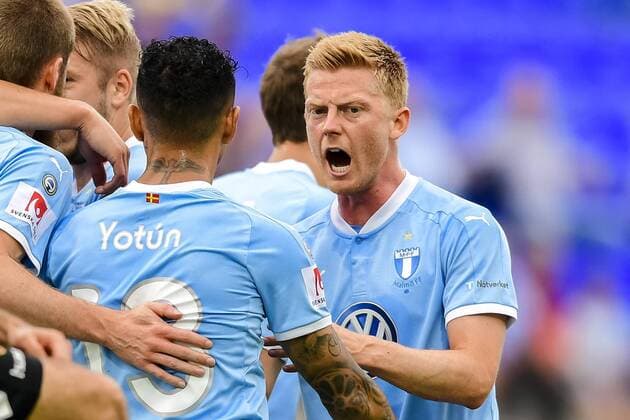 170718 Malmö FFs Anders Christiansen jublar efter 0-1 av Anders Christiansen under en fotbollsmatch mellan Vardar och Malmö FF i kvalet till Champions League den 18 juli 2017 i Strumica.  Copyright: PETTERxARVIDSON BB170718PA055