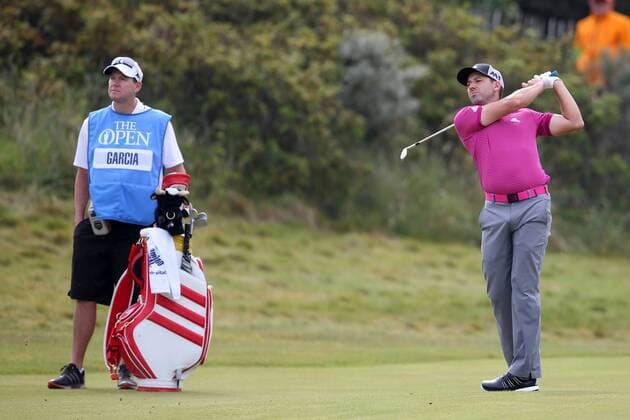 July 19th 2017, Royal Birkdale Golf Club, Southport, England; The 146th Open Golf Championship, Final Practice Day; Sergio Garcia (ESP) follows the flight of his ball on the first fairway xDavidxBlunsdenx  ActionPlus11903704