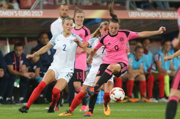 Lucia Bronze of England women, Jordan Nobbs of England women, Caroline Weir of Scotland women during the UEFA WEURO 2017 Group D group stage match between England and Scotland at the Galgenwaard Stadium on July 19, 2017 in Utrecht, The Netherlands Women: England v Scotland UEFA WEURO 2017 2017 2018 xVIxVIxImagesx xTomxBodexMultimediaxIVx 8263854