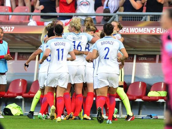 July 19th 2017, Stadion Galgenwaard, Utrecht, Netherlands; Womens Euro 2017 Finals; Group D Match; England versus Scotland; celebrations for England as Fran Kirby celebrates scoring the first goal of her hat trick in the game xLorrainexHillx  ActionPlus11903815
