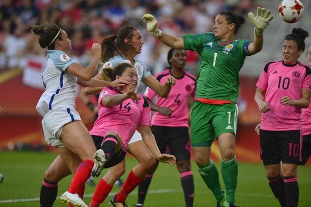 July 19th 2017, Stadion Galgenwaard, Utrecht, Netherlands; Womens Euro 2017 Finals; Group D Match; England versus Scotland; Goal 2 for Jodie Taylor as she is first to the ball and puts it past Scottish keeper Fay for 2-0 xLorrainexHillx  ActionPlus11903820