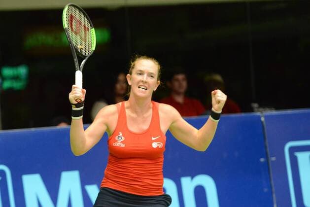 July 19, 2017 - Washington D.C, USA - MADISON BRENGLE celebrates winning her singles match for the Washington Kastles match vs. the Orange County Breakers in World Team Tennis. Tennis 2017: World Team Tennis - ZUMAl132 20170719_zap_l132_022 Copyright: xChristopherxLevyx