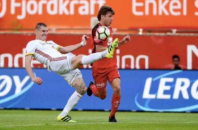 Fotball ,20. juli 2017 , Europa League ,Second Qual. Brann - Ruzomberok Jakob Orlov , Brann Jan Maslo, Ruz 