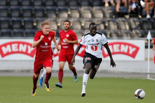 Fotball , 20. juli 2017 , UEFA Europe League Odd - FC Vaduz Pape Pate Diouf, Odd Enrico Schirinzi, FC Vaduz Foto: Christoffer Hansen , Digitalsport 