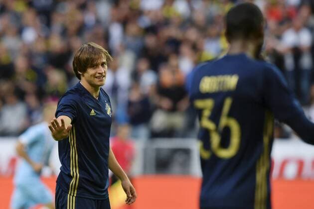 170720 AIK:s Simon Thern deppar efter missad malchans under fotbollsmatchen i kvalet till Europa League mellan AIK och Zeljeznicar den 20 juli 2017 i Stockholm.  Copyright: SIMONxHASTEGARD BB170720BB363
