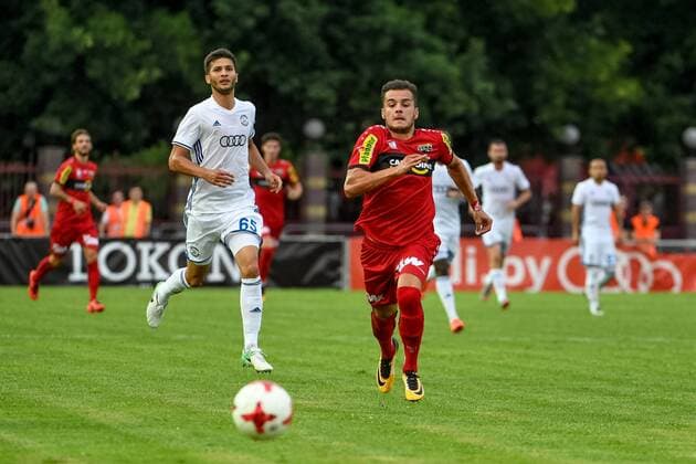 SOCCER - UEFA EL quali, Brest vs Altach BREST,BELARUS,20.JUL.17 - SOCCER - UEFA Europa League qualification, FK Dinamo Brest vs SCR Altach. Image shows Adrian Avramia (Brest) and Kristijan Dobras (Altach). GEPAxpictures xOliverxLerch