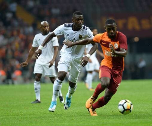 Lionel Carole of Galatasaray and Ken Sema of Ostersund during the UEFA Europaleague Qualifier 3rd round, 2nd leg match between Galatasaray and Ostersund at Turk Telekom Arena in Istanbul , Turkey on July 20, 2017. 