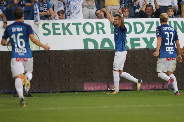 20.07.2017 POZNAN, UL.BULGARSKA INEA STADION PILKA NOZNA (FOOTBALL), LIGA EUROPY 2017 2018 , UEFA EUROPA LEAGUE DRUGA RUNDA ELIMINACJI MECZ (GAME) LECH POZNAN - FK HAUGESUND NZ. (L) MARIO SITUM (S) DARKO JEVTIC (P) CHRISTIAN GYTKJAER BRAMKA GOL RADOSC FOTO WOJCIECH KLEPKA CYFRASPORT NEWSPIX.PL --- Newspix.pl  20170720CSWK00020