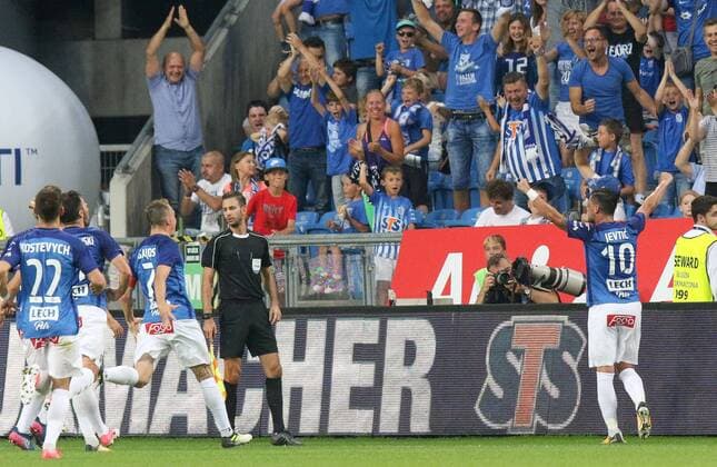 2017.7.20, Poznan, football, UEFA Europa League 2017 2018, second qualifying round, Lech Poznan - FK Haugesund, 2 runda kwalifikacyjna Ligi Europy, Darko Jevtic (Lech), radosc, bramka, goal, celebration, fot. Adam Jastrzebowski Foto Olimpik NEWSPIX.PL --- Newspix.pl 20170720_awj_466