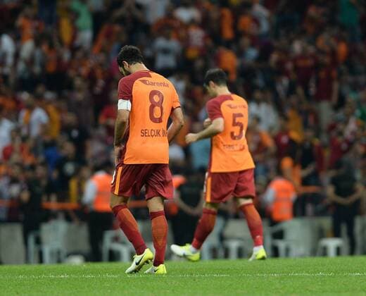 Selcuk Inan and Ahmet Calik of Galatasaray during the UEFA Europaleague Qualifier 3rd round, 2nd leg match between Galatasaray and Ostersund FC at Turk Telekom Arena in Istanbul , Turkey on July 20, 2017. Final Score : Galatasaray 1 - Ostersund FC 