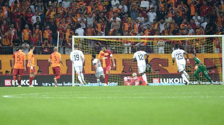 Ostersund FC player celebrates for Brwa Nouri s goal during the UEFA Europaleague Qualifier 3rd round, 2nd leg match between Galatasaray and Ostersund FC at Turk Telekom Arena in Istanbul , Turkey on July 20, 2017. Final Score : Galatasaray 1 - Ostersund FC 