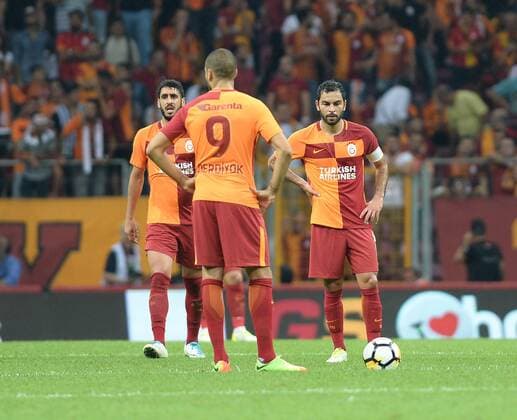 Selcuk Inan and Eren Derdiyok of Galatasaray during the UEFA Europaleague Qualifier 3rd round, 2nd leg match between Galatasaray and Ostersund FC at Turk Telekom Arena in Istanbul , Turkey on July 20, 2017. Final Score : Galatasaray 1 - Ostersund FC 