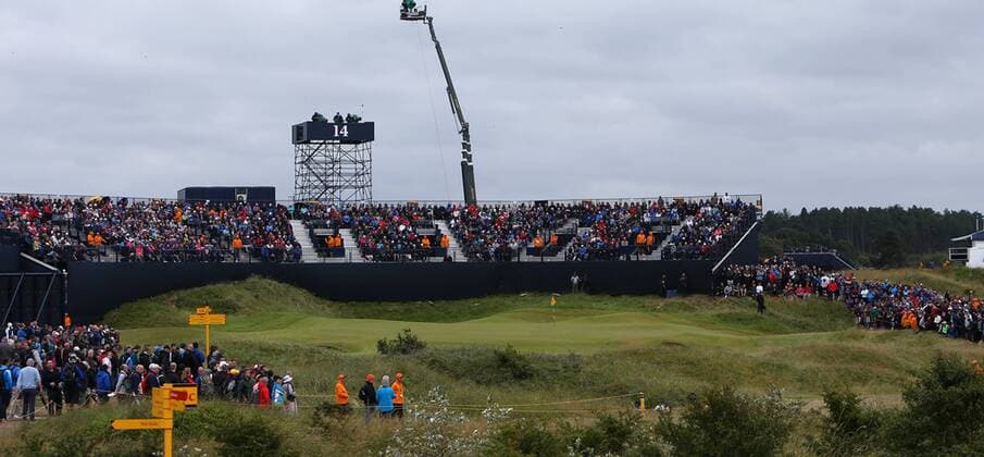 21st July 2017, Royal Birkdale Golf Club, Southport, England; The 146th Open Golf Championship, second round; A view of the grandstands surrounding the green at the par three 15th hole xDavidxBlunsdenx  ActionPlus11904472