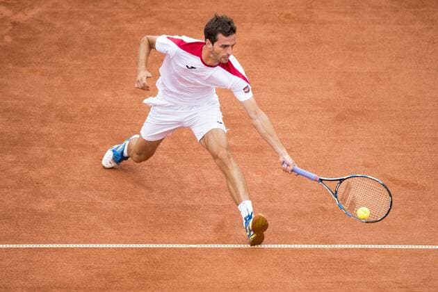 170721 Albert Ramos-Vinolas, Spanien, i en tennismatch under dag 6 av Swedish Open den 21 juli 2017 i Bastad.  Copyright: MATHILDAxAHLBERG BB170721MA037