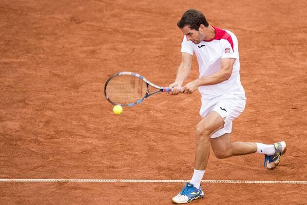 170721 Albert Ramos-Vinolas, Spanien, i en tennismatch under dag 6 av Swedish Open den 21 juli 2017 i Bastad.  Copyright: MATHILDAxAHLBERG BB170721MA038