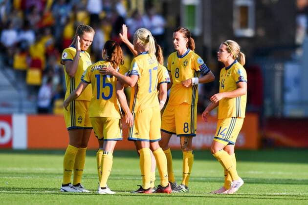 Jubel, Freuen, celebrate, happy, cheer , Goal Celebration Schweden nach 2:0 Sieg, Fussball, UEFA Women s EURO 2017, Schweden - Russland, xmkx