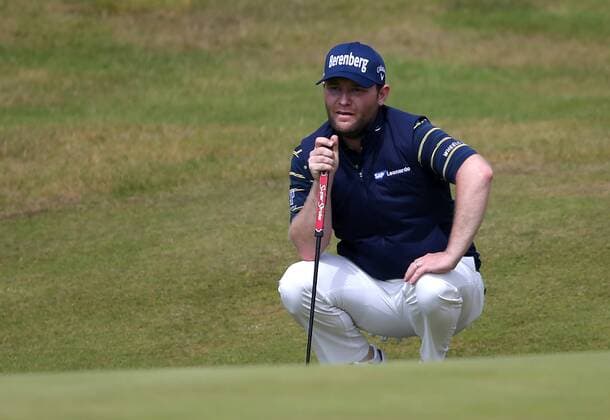 22nd July 2017, Royal Birkdale Golf Club, Southport, England; The 146th Open Golf Championship, third round ; Branden Grace (RSA) prepares to play his long putt from the back of the 18th green needing a par for the record low score of 62 in an Open Championship xDavidxBlunsdenx  ActionPlus11904858