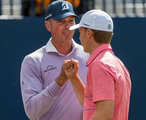 22nd July 2017, Royal Birkdale Golf Club, Southport, England; The 146th Open Golf Championship, third round ; Leading pair Matt Kuchar (USA) and Jordan Spieth (USA) on the first tee xDavidxBlunsdenx  ActionPlus11905236