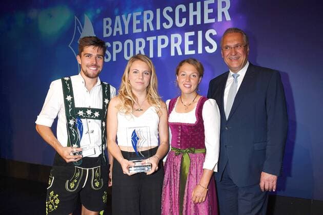 Johannes Rydzek, Lisa Zimmermann, Laura Dahlmeier und Joachim Herrmann bei der Verleihung Bayerischer Sportpreis am 22.07.2017 in München Verleihung Bayerischer Sportpreis 2017 in Muenchen 