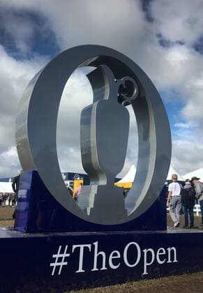 23rd July 2017, Royal Birkdale Golf Club, Southport, England; The 146th Open Golf Championship, fourth round ; A huge claret jug championship trophy on display in the tented village xDavidxBlunsdenx  ActionPlus11905438