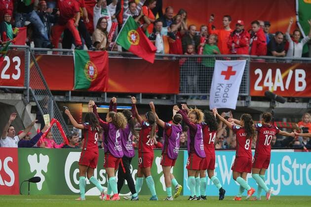 Suzanne Pires of Portugal women, Ana Borges of Portugal women, Dolores Silva of Portugal women, Laura Luis of Portugal women, Ana Leite of Portugal women during the UEFA WEURO 2017 Group D group stage match between Scotland and Portugal at the Sparta stadium Het Kasteel on July 23, 2017 in Rotterdam, The Netherlands Women: Scotland v Portugal UEFA WEURO 2017 2017 2018 xVIxVIxImagesx xTomxBodexMultimediaxIVx 8297349