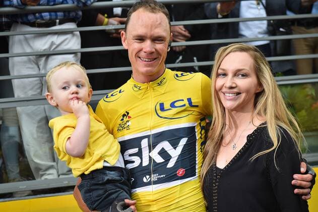 British Chris Froome of Team Sky, his son Kellan and wife Michelle pictured after the 104th edition of the Tour de France cycling race, in Paris, France, Sunday 23 July 2017. This year s Tour de France takes place from July first to July 23rd. DAVIDxSTOCKMAN  x05137633x