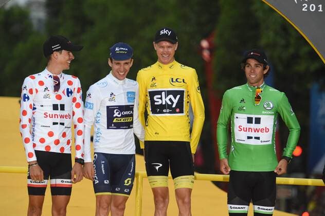 23-07-2017 Tour De France; Tappa 21 Montgeron - Paris; 2017, Team Sky; 2017, Team Sunweb; 2017, Orica - Scott; Froome, Christopher; Barguil, Warren; Yates, Simon; Matthews, Michael; Paris; 