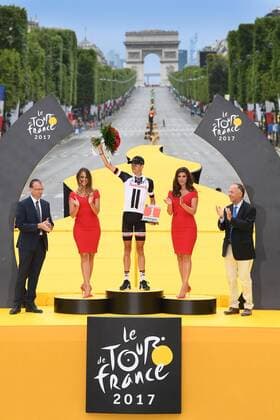 French Warren Barguil of Team Sunweb receives the combativity award for the most aggressive rider in the 104th edition of the Tour de France cycling race, in Paris, France, Sunday 23 July 2017. This year s Tour de France takes place from July first to July 23rd. POOLxFRANCKxFAUGERE  x05137720x