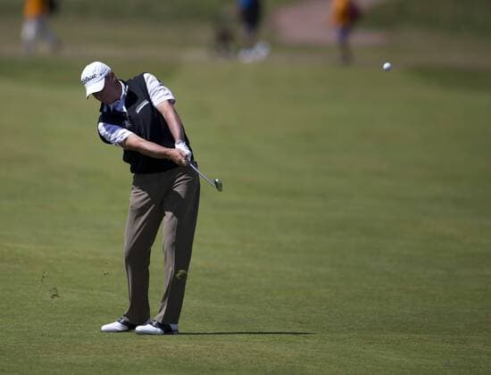 23rd July 2017, Royal Birkdale Golf Club, Southport, England; The 146th Open Golf Championship, fourth round ; Steve Stricker (USA hits his second shot the green on the 8th hole xDavidxBlunsdenx  ActionPlus11905769
